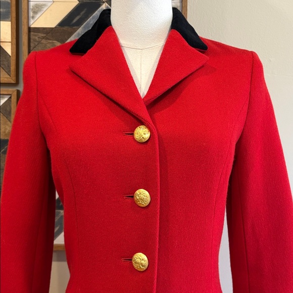 Vintage Ralph Lauren Rugby Long Red Wool Flared Coat size 0 - Picture 3 of 15
